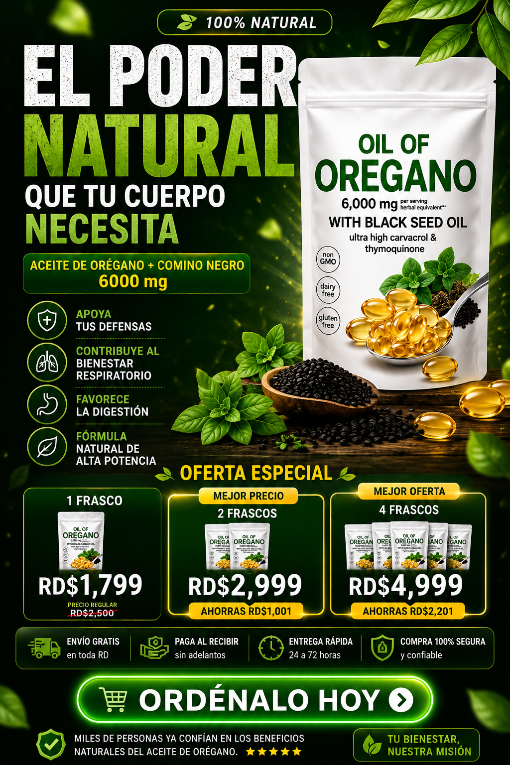 🍃 OIL OF OREGANO + BLACK SEED OIL 🍃 Cápsulas de Aceite de Orégano|180 Cápsulas |🌱