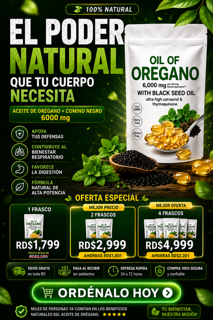 🍃 OIL OF OREGANO + BLACK SEED OIL 🍃 Cápsulas de Aceite de Orégano|180 Cápsulas |🌱