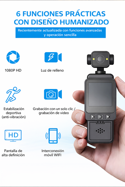 🎥Cámara Portátil Inteligente con Pantalla –Graba Todo en Alta Definición Donde Sea